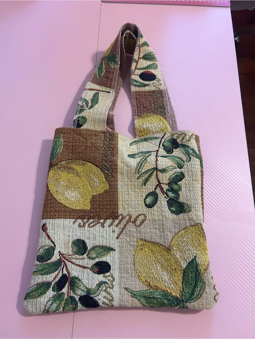 Olive & Lemon Patterned Tote Bag - Yellow Green